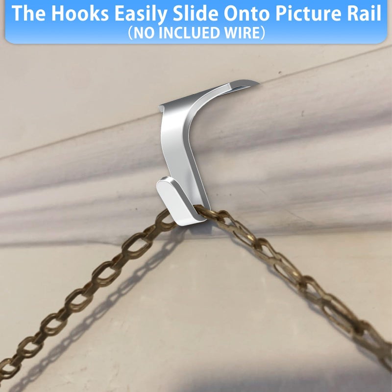 appacare 12 قطعة من خطافات القولبة لقضبان الصور، وخطافات شماعات قضبان الصور للفنون والصور (فضي) - Image 4